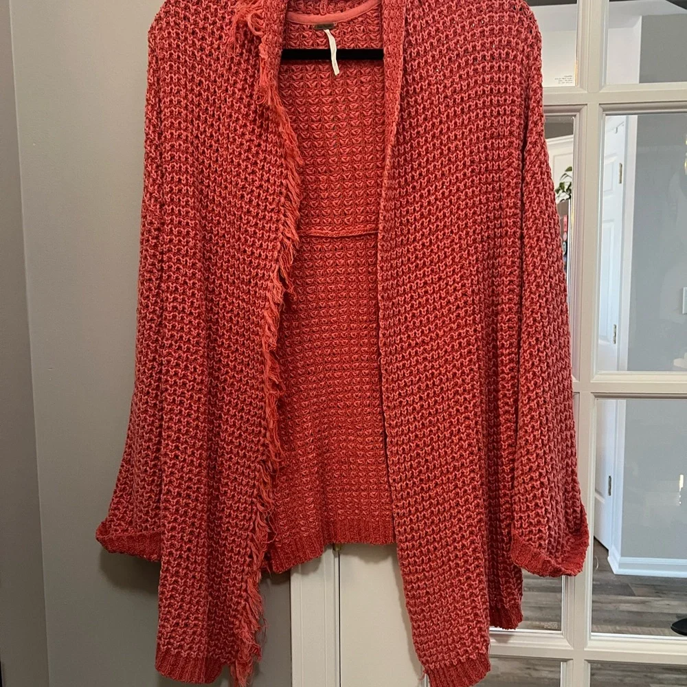Free People Coral Open-Knit I’ll Be around cardi - silk/cotton blend sz S